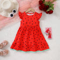 Girls Red Watermelon Print Fit & Flare Dress with Flutter Sleeves Casual Dresses Red 3-4 Y