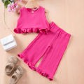 Girls Fuchsia Textured Sleeveless Top & Pants With Ruffle Hem Co-ord Sets Sets Fuchsia 1-2 Y