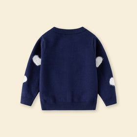 Girls Navy Blue Self Heart Design Winter Cardigan Sweaters & Cardigans