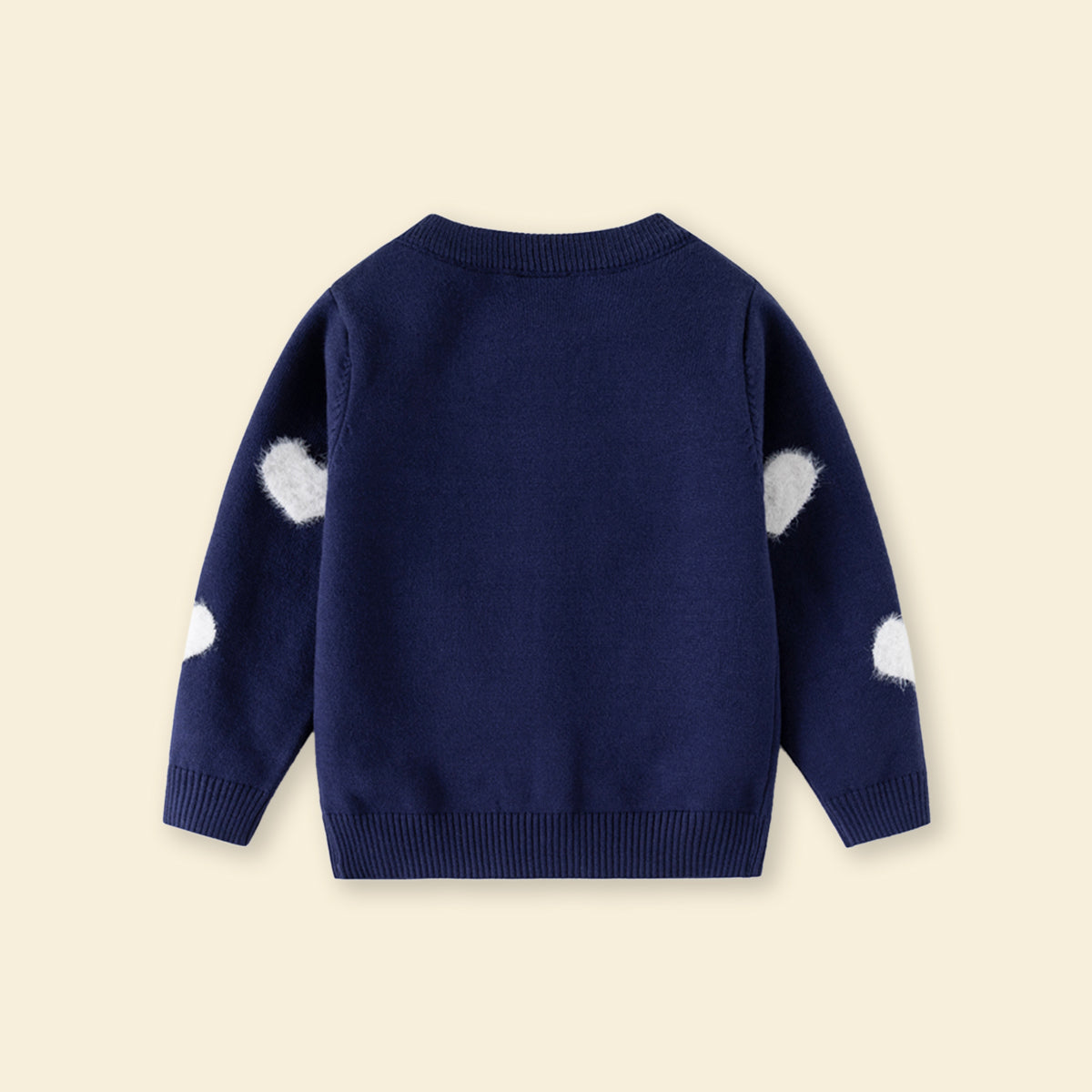 Girls Navy Blue Self Heart Design Winter Cardigan Sweaters & Cardigans