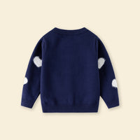Girls Navy Blue Self Heart Design Winter Cardigan Sweaters & Cardigans