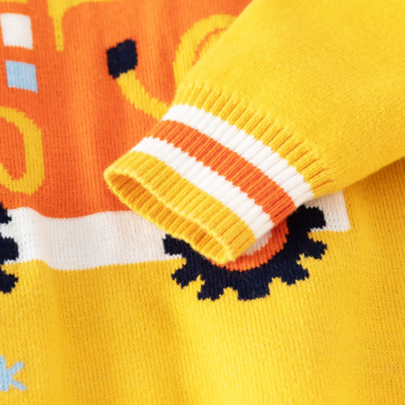 Boys Yellow Sweater With Self-Design Fire Truck Pattern Sweaters & Cardigans