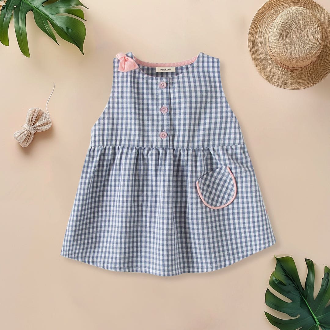 Girls Printed Sleeveless Casual Dress Casual Dresses Blue 1-2 Y 