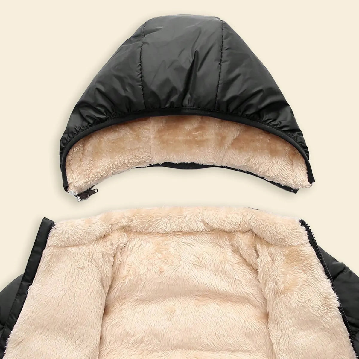 Boys Black Hooded Puffer Jacket With Sherpa Fleece Lining Coats & Jackets