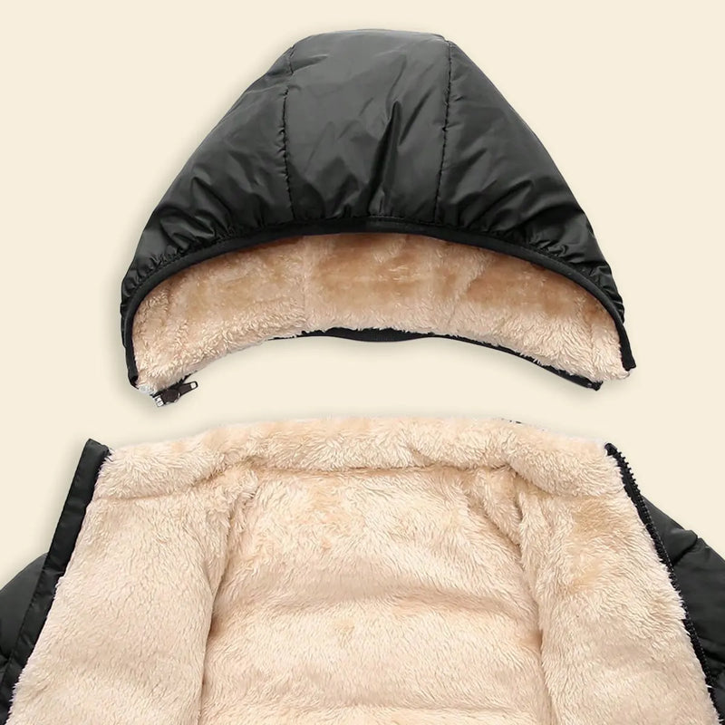 Boys Black Hooded Puffer Jacket With Sherpa Fleece Lining Coats & Jackets