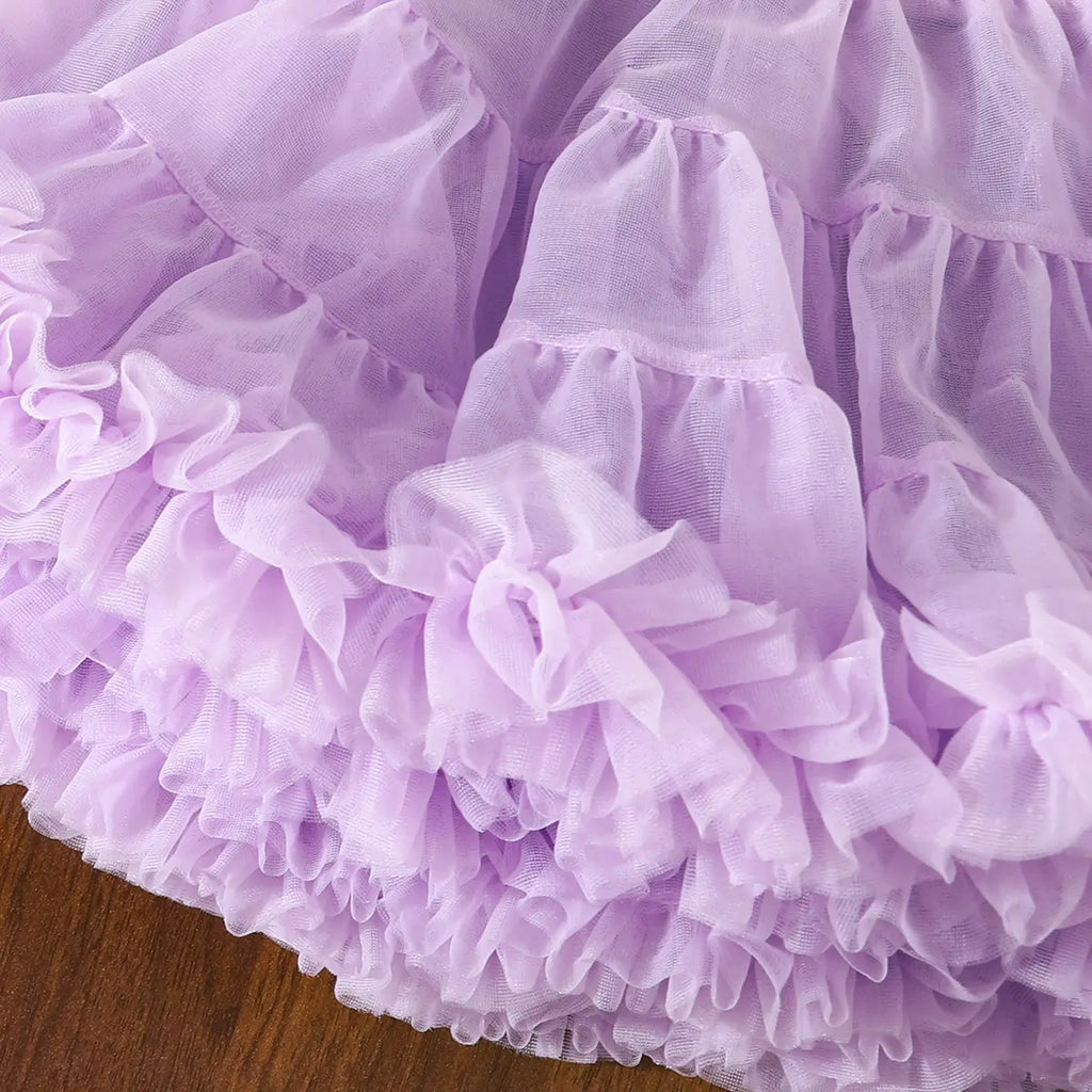 Girls Purple Flower Applique Crop Top With Skirt Sets Sets