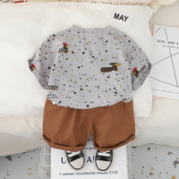 Boys Light Grey Puppy Printed Short Sleeves T-Shirt With Shorts Set 2 pc. Sets