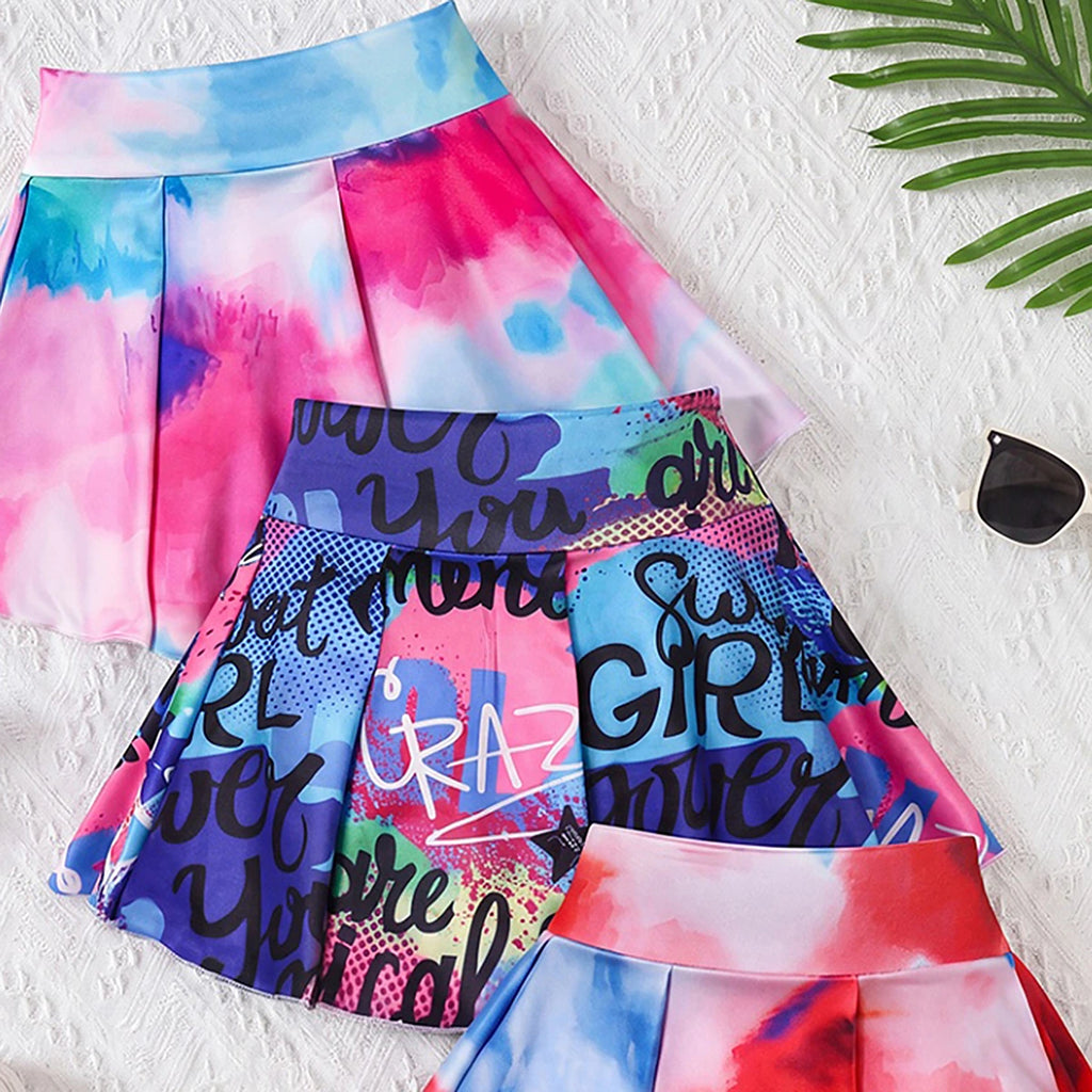 Girls Multicolor Tie & Die Print Flared Skorts Pack Of 3 Skirts