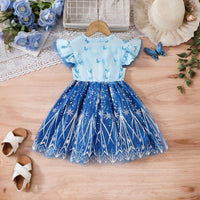 Girls Sky Blue Princess Printed Fit & Flare Dress Casual Dresses