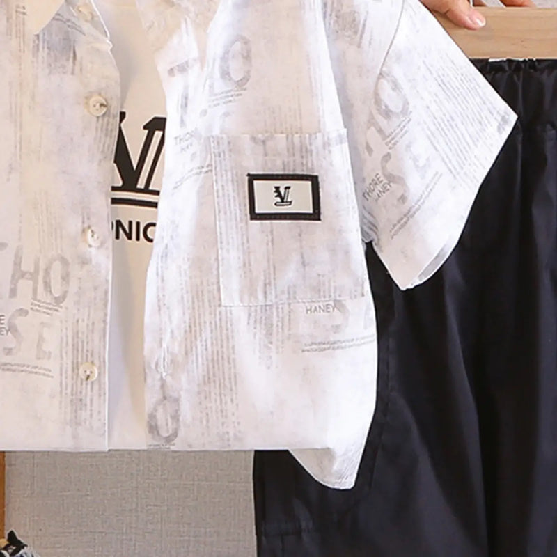 Boys White Typographic Shirt With T-Shirt And Elasticated Shorts Sets 3 pc. Sets