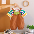 Boys Short Sleeve T-Shirt With Brown Dinosaur Applique Dungaree Sets 2 pc. Sets Brown 1-2 Y