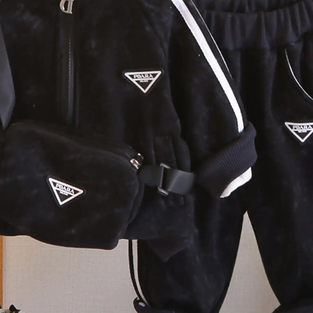 Boys Black Side Stipes Zip-up Jacket With Jogger Co-ord Sets Sets