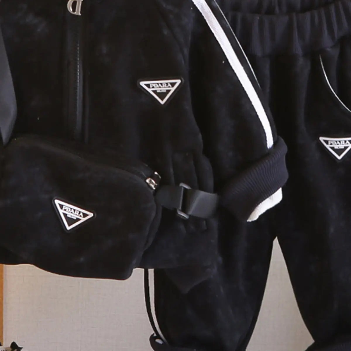 Boys Black Side Stipes Zip-up Jacket With Jogger Co-ord Sets Sets