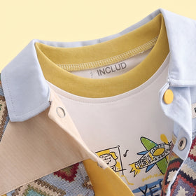 Boys Yellow Geometric Shacket & T-Shirt With Denim Pants Sets Sets
