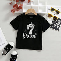 Girls Black Crown Queen Graphic Short Sleeve T-Shirt Tshirts Black 1-2 Y