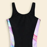 Girls Black Abstract Printed Sleeveless Swimwear Bodysuit Beachwear