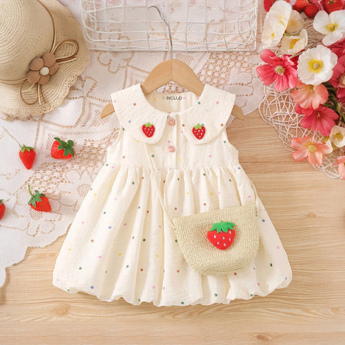 Girls White Polka Dot Print Sleeveless Balloon Dress Casual Dresses White 1-2 Y