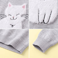 Girls Grey Cat Applique Knitted Sweater Dress Casual Dresses