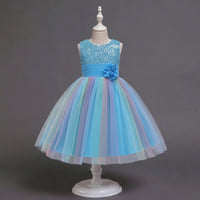 Girls Blue Sequin Embellished Fit & Flare Party Wear Dress With Flower Applique Party Dresses Blue 2-3 Y