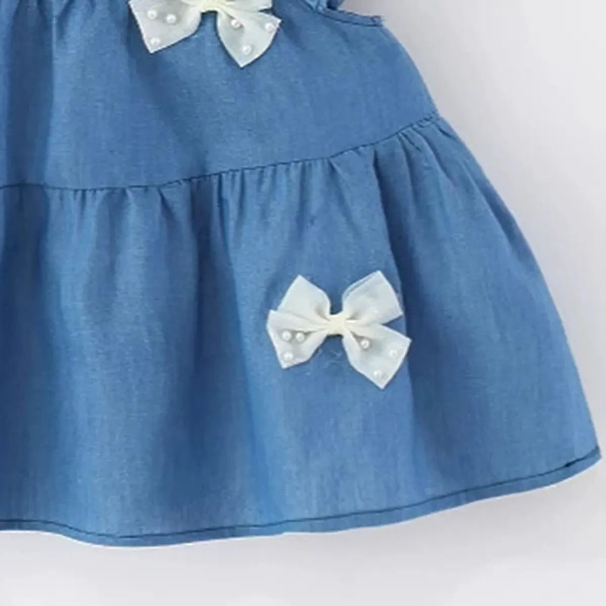 Girls Blue Flutter Sleeves Tiered A-line Dress With Bow Details Casual Dresses
