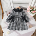 Girls Black Checked Long Sleeves Fit & Flare Dress With Bow Details Casual Dresses Black 3-4 Y