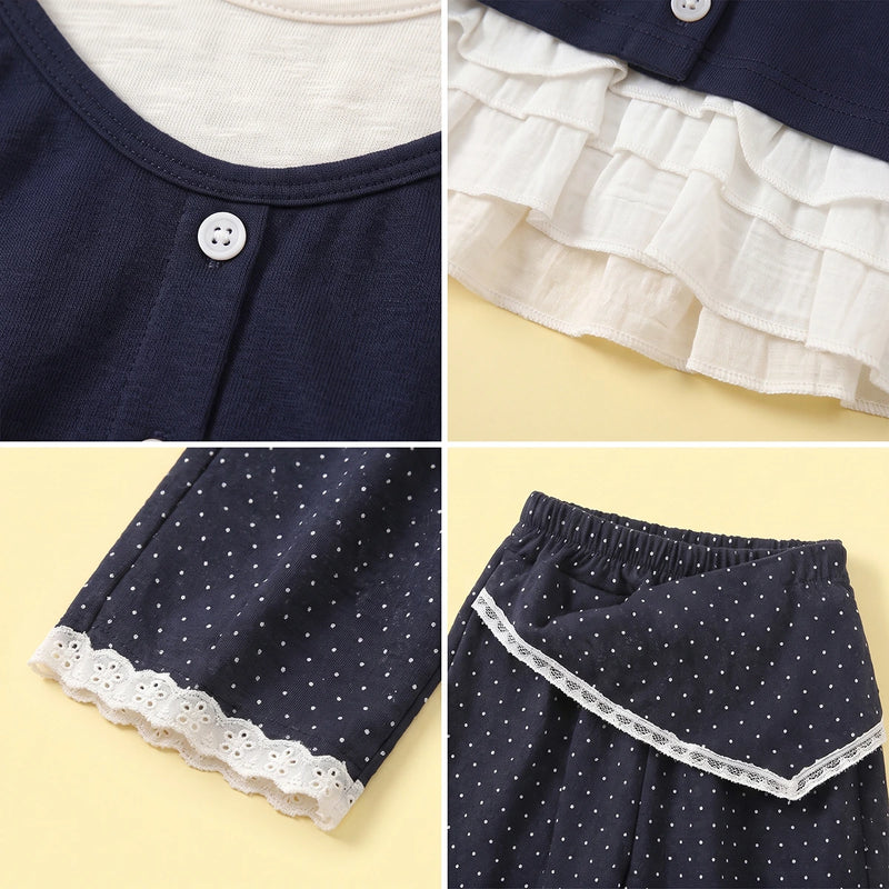 Girls Navy Blue Cami Top With Pants & T-Shirt Sets Sets