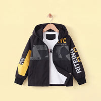 Boys Yellow Letter Printed Front Open Trendy Hooded Jacket Coats & Jackets Yellow 1-2 Y