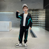 Boys Black Abstract Printed Winter Zipper Hoodie With Jogger Set