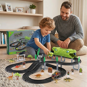Dinosaur Track Car Toy Set for Kids -59 PCS DIY Race Track with 2 Dino Cars Educational Toy for Boys & Girls Trending Accessories