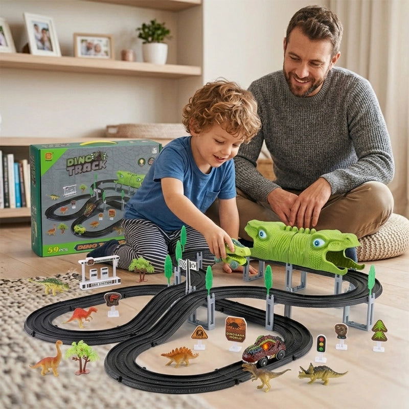 Dinosaur Track Car Toy Set for Kids -59 PCS DIY Race Track with 2 Dino Cars Educational Toy for Boys & Girls Trending Accessories