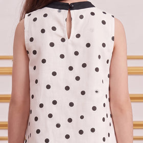 Girls Off White Polka Dot Print Sleeveless A-line Dress Casual Dresses