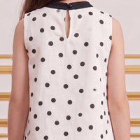 Girls Off White Polka Dot Print Sleeveless A-line Dress Casual Dresses