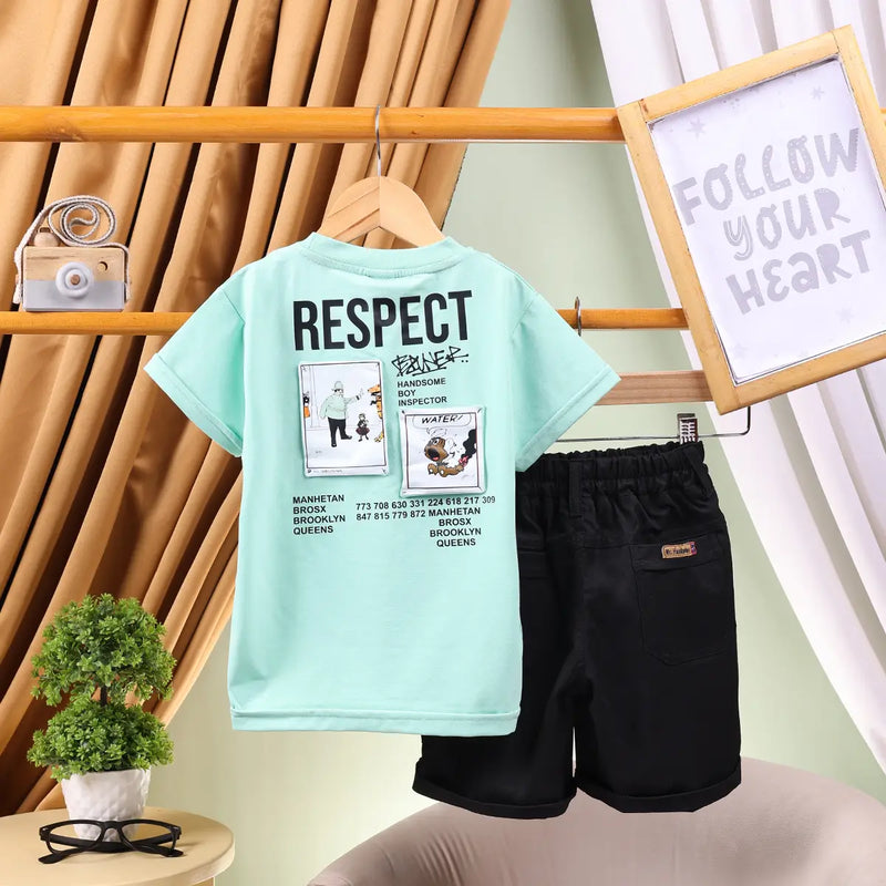 Boys Green Typographic T-Shirt With Elasticated Shorts Sets 2 pc. Sets