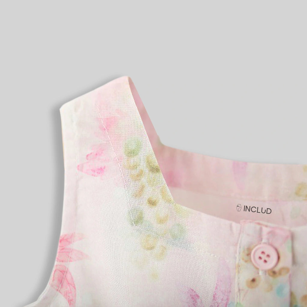 Girls Light Pink Fit And Flare Dress With Floral Print Casual Dresses