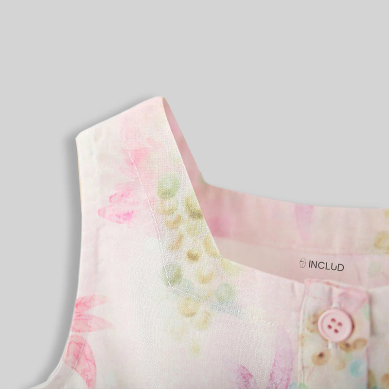 Girls Light Pink Fit And Flare Dress With Floral Print Casual Dresses