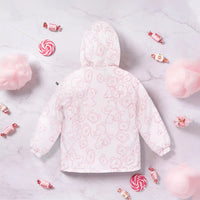 Girls Pink Bear Printed Reversible Hooded Zipper Jacket Coats & Jackets