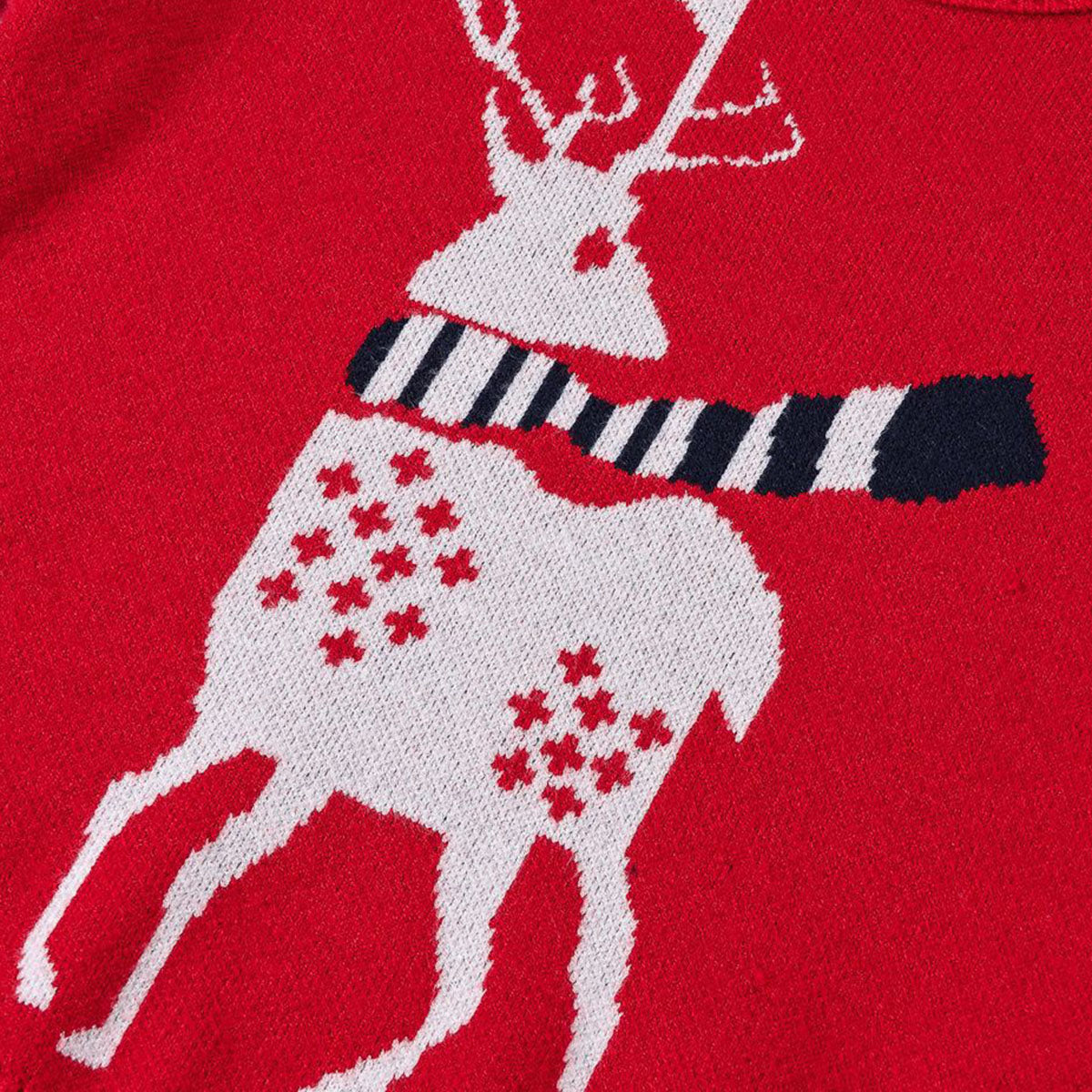 Girls Red Reindeer Self-Designed Winter Pullover Sweater Sweaters & Cardigans