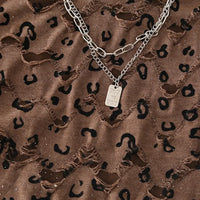 Boys Brown Leopard Distressed Print T-Shirt With Denim Shorts Sets Sets
