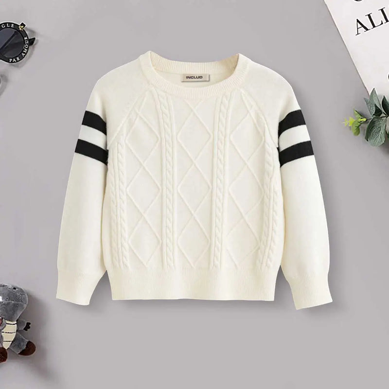 Boys Off White Self Striped Pattern Raglan Sleeves Sweater Sweaters & Cardigans Off White 3-4 Y