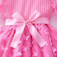 Girls Pink Butterfly Applique Tulle Overlay Fit & Flare Casual Dress Casual Dresses
