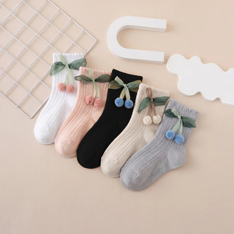 Pack of 5 Girls Multicolour Cherry Applique Ankle Length Socks Socks Multicolor 0-1 Y