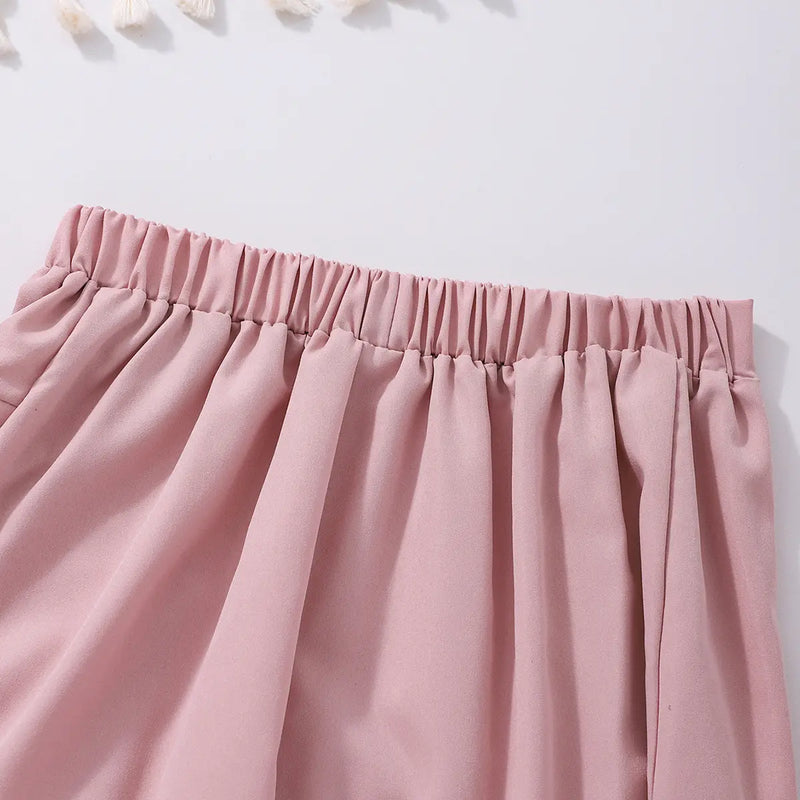 Girls White Puff Sleeves Collared Top With Pleated Skirts Set Sets