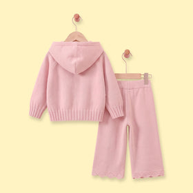 Girls Pink Hooded Zip-up Sweater & Pants Co-ord Sets Sets
