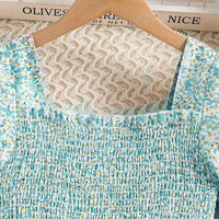 Girls Green Short Sleeve Floral Print Layered Dress Casual Dresses