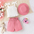 Girls White Smocked Sleeveless Top With Shorts & Hat Sets 2 pc. Sets White 1-2 Y