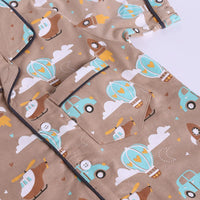 Girls Brown Hot Air Balloon Print Short Sleeve Shirt With Elasticated Pants Sets Sets