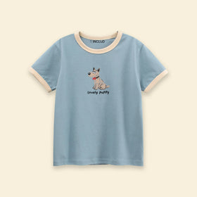 Boys Blue Puppy Print Short Sleeve T-Shirt Tshirts