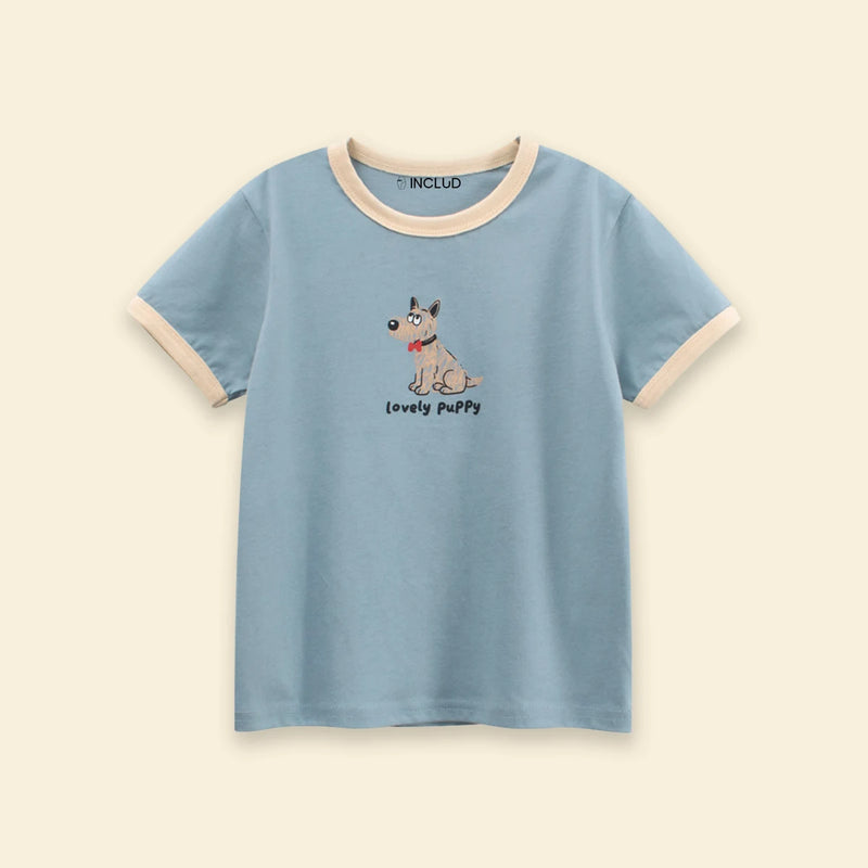 Boys Blue Puppy Print Short Sleeve T-Shirt Tshirts