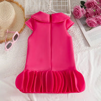 Girls Fuchsia Cap Sleeves A-line Dress With Ruffled Hem Party Dresses
