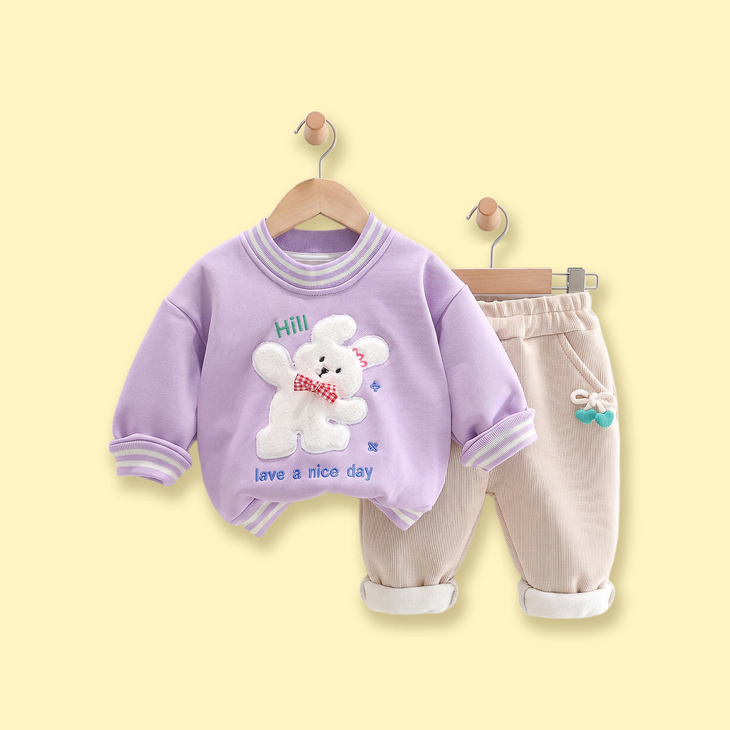 Girls Purple Bunny Applique Sweatshirt & Pants Sets Sets Purple 1-2 Y
